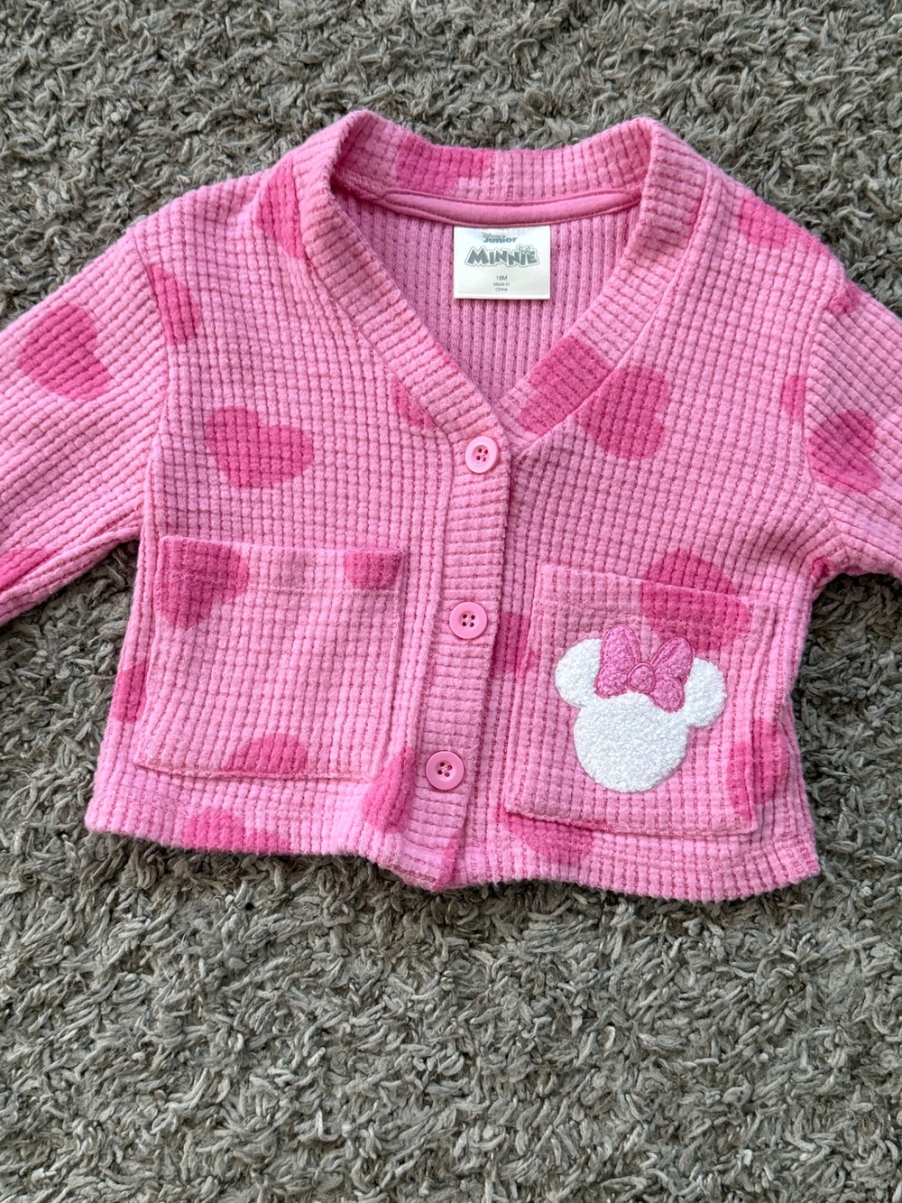 Disney Pink Minnie Mouse Heart Waffle Knit Cardigan